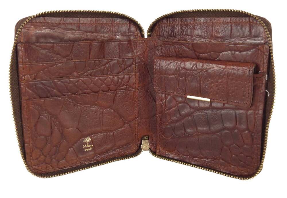 Vintage 90s Mulberry Congo Zip Wallet Womens Brown Croc Embossed - Picture 5 of 7